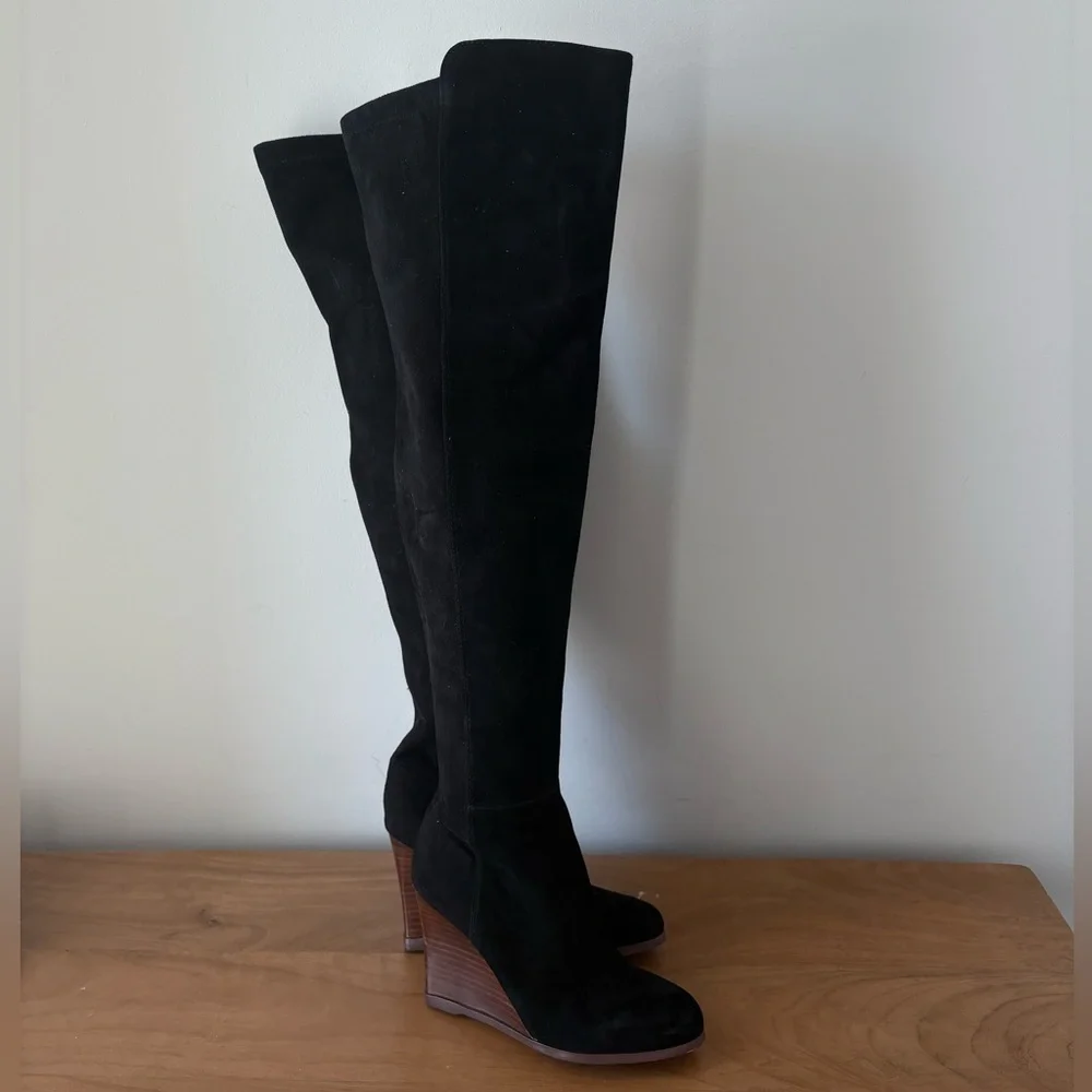 Vince Camuto Granta Over the Knee Wedge Boots Black Suede Size 5 NWOT